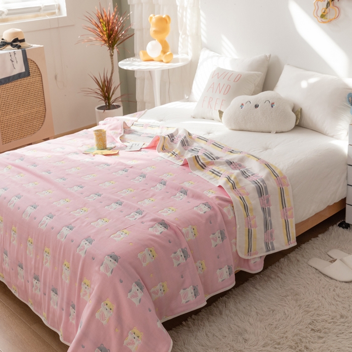 91家纺网 家纺一手货源 找家纺 朴尔家纺-毛巾被 2026新款卡通系全棉六层纱毛巾被 土拨鼠-粉