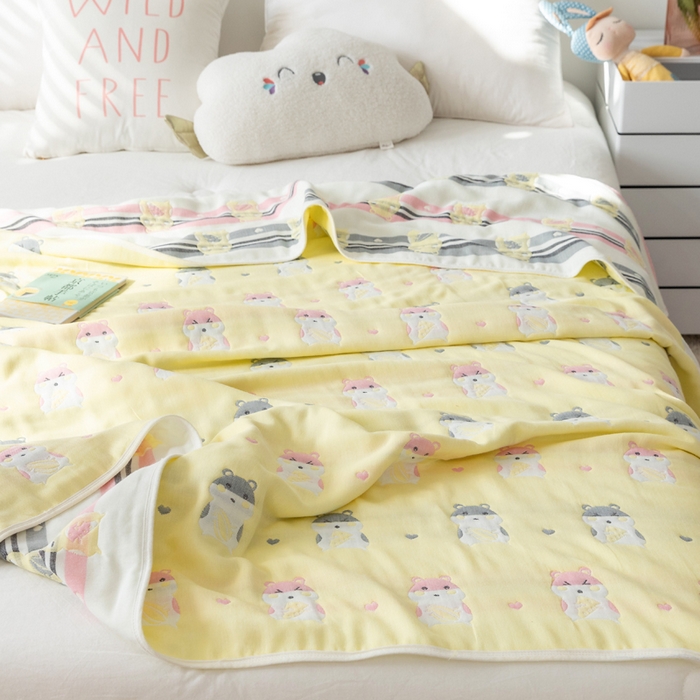 91家纺网 家纺一手货源 找家纺 朴尔家纺-毛巾被 2026新款卡通系全棉六层纱毛巾被 土拨鼠-黄