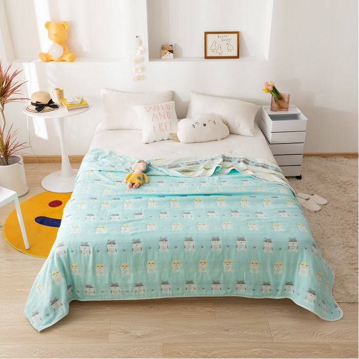 91家纺网 家纺一手货源 找家纺 朴尔家纺-毛巾被 2026新款卡通系全棉六层纱毛巾被 土拨鼠-绿