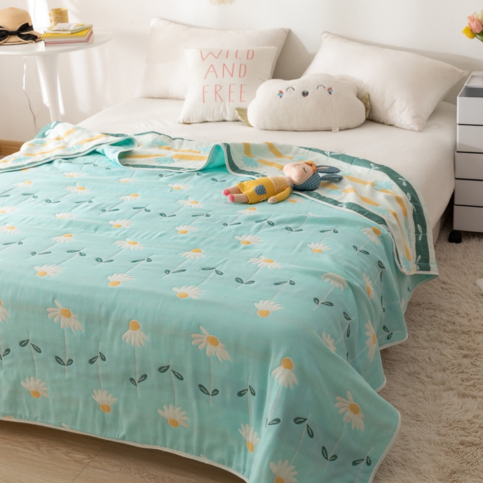 91家纺网 家纺一手货源 找家纺 朴尔家纺-毛巾被 2026新款卡通系全棉六层纱毛巾被 一米阳光-绿