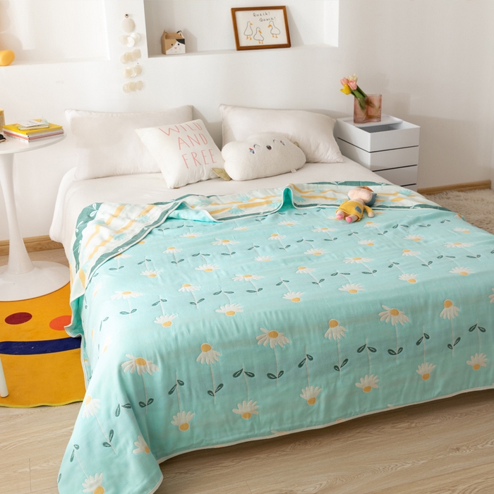 91家纺网 家纺一手货源 找家纺 朴尔家纺-毛巾被 2026新款卡通系全棉六层纱毛巾被 一米阳光-绿