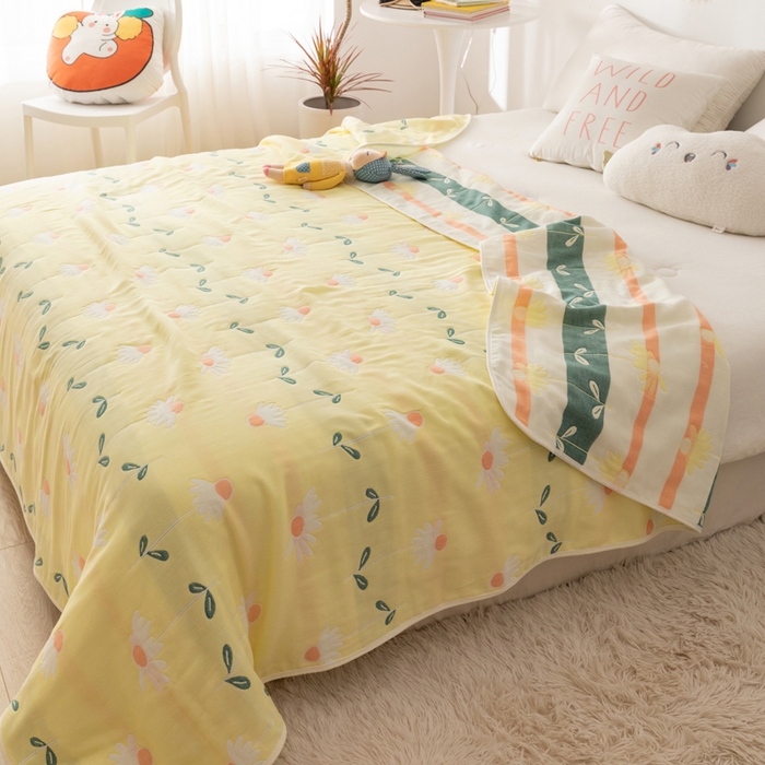 91家纺网 家纺一手货源 找家纺 朴尔家纺-毛巾被 2026新款卡通系全棉六层纱毛巾被 一米阳光-黄