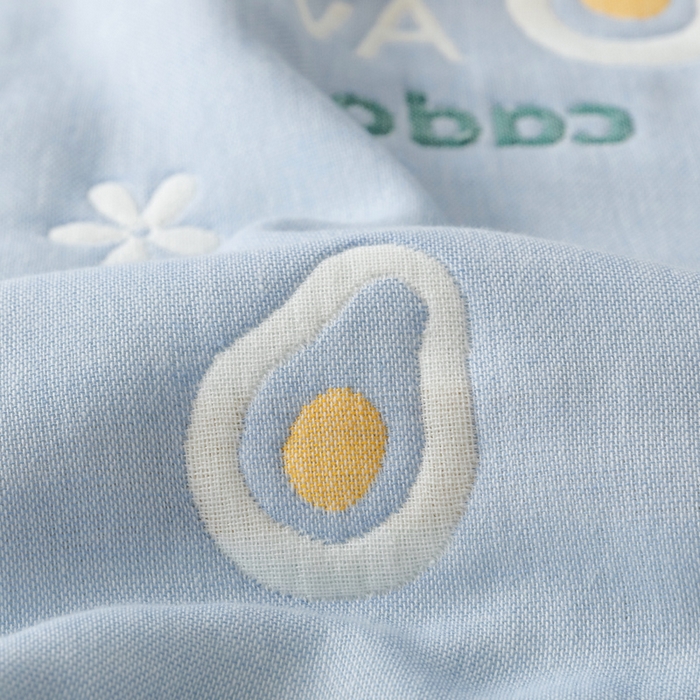 91家纺网 家纺一手货源 找家纺 朴尔家纺-毛巾被 2026新款卡通系全棉六层纱毛巾被 水果乐园-蓝