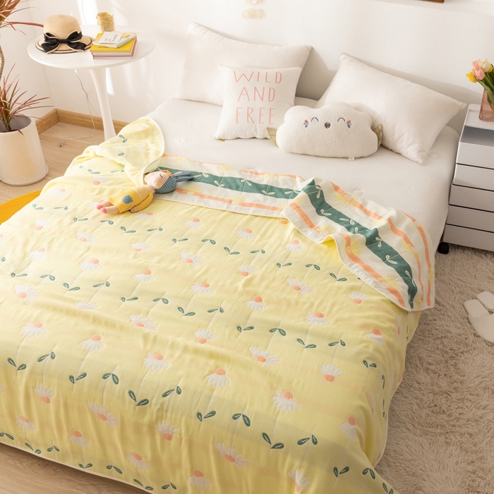 91家纺网 家纺一手货源 找家纺 朴尔家纺-毛巾被 2026新款卡通系全棉六层纱毛巾被 一米阳光-黄