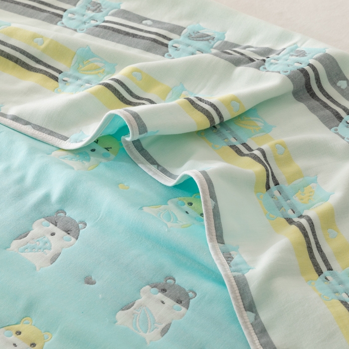 91家纺网 家纺一手货源 找家纺 朴尔家纺-毛巾被 2026新款卡通系全棉六层纱毛巾被 土拨鼠-绿