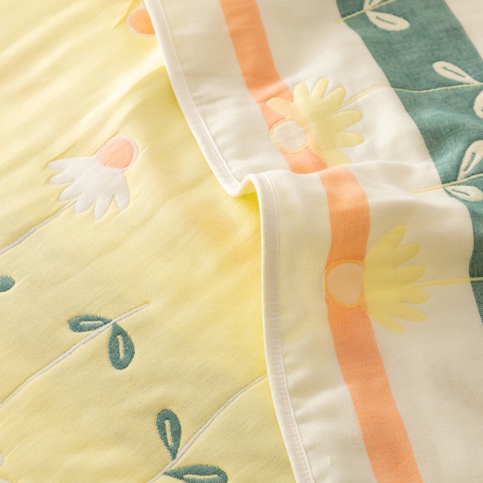 91家纺网 家纺一手货源 找家纺 朴尔家纺-毛巾被 2026新款卡通系全棉六层纱毛巾被 一米阳光-黄