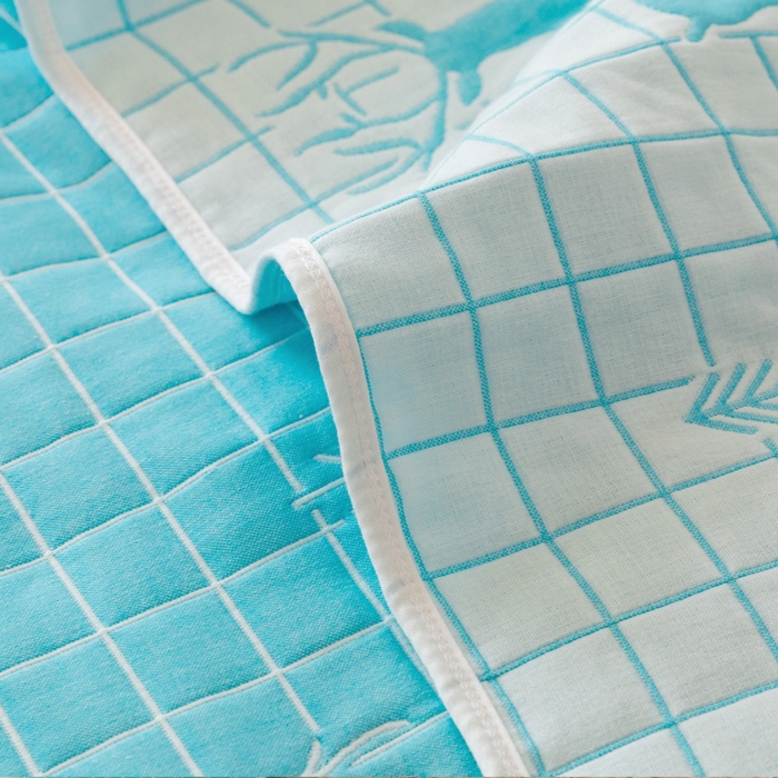 91家纺网 家纺一手货源 找家纺 朴尔家纺-毛巾被 2026新款卡通系全棉六层纱毛巾被 麋鹿森林-绿