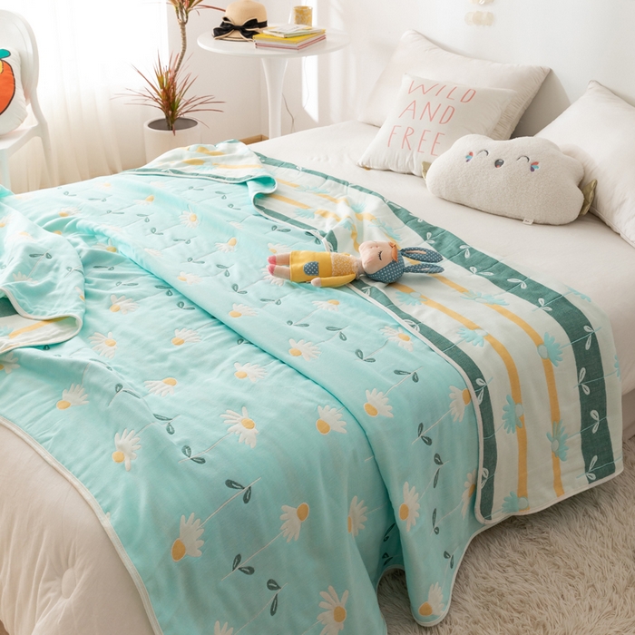 91家纺网 家纺一手货源 找家纺 朴尔家纺-毛巾被 2026新款卡通系全棉六层纱毛巾被 一米阳光-绿