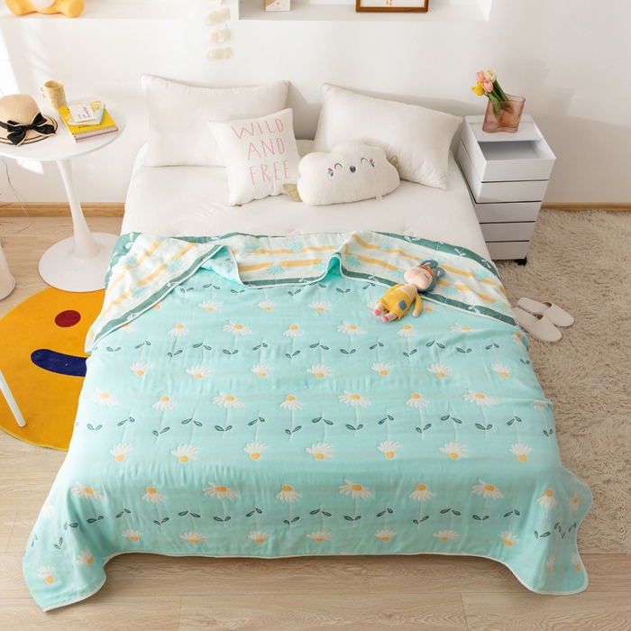 91家纺网 家纺一手货源 找家纺 朴尔家纺-毛巾被 2026新款卡通系全棉六层纱毛巾被 一米阳光-绿