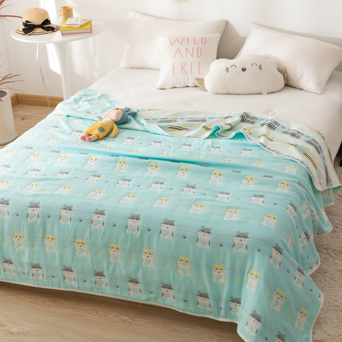 91家纺网 家纺一手货源 找家纺 朴尔家纺-毛巾被 2026新款卡通系全棉六层纱毛巾被 土拨鼠-绿