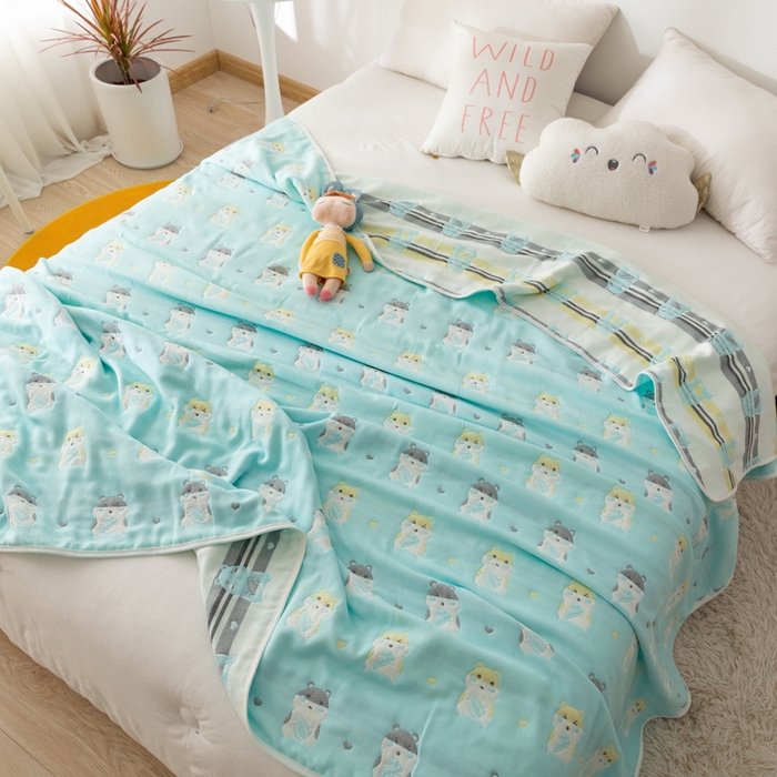 91家纺网 家纺一手货源 找家纺 朴尔家纺-毛巾被 2026新款卡通系全棉六层纱毛巾被 土拨鼠-绿