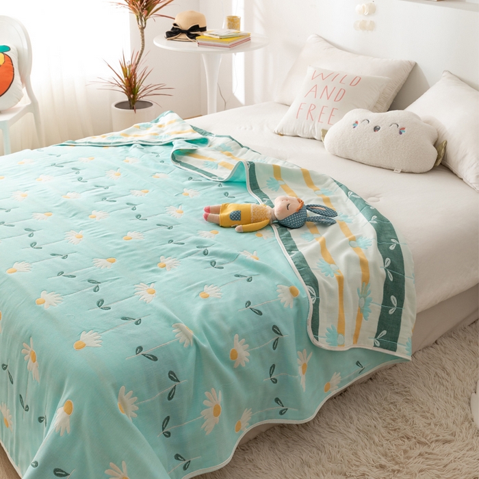 91家纺网 家纺一手货源 找家纺 朴尔家纺-毛巾被 2026新款卡通系全棉六层纱毛巾被 一米阳光-绿