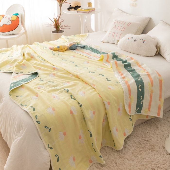 91家纺网 家纺一手货源 找家纺 朴尔家纺-毛巾被 2026新款卡通系全棉六层纱毛巾被 一米阳光-黄