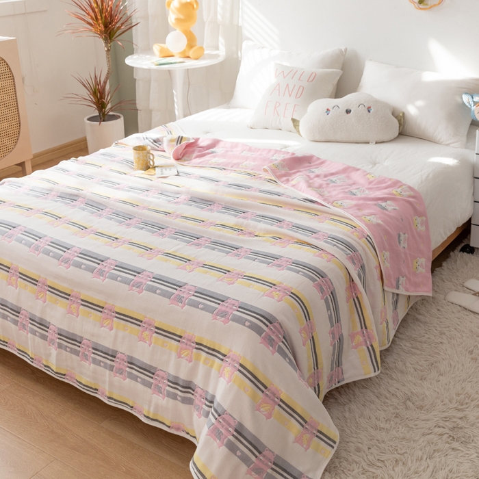 91家纺网 家纺一手货源 找家纺 朴尔家纺-毛巾被 2026新款卡通系全棉六层纱毛巾被 土拨鼠-粉