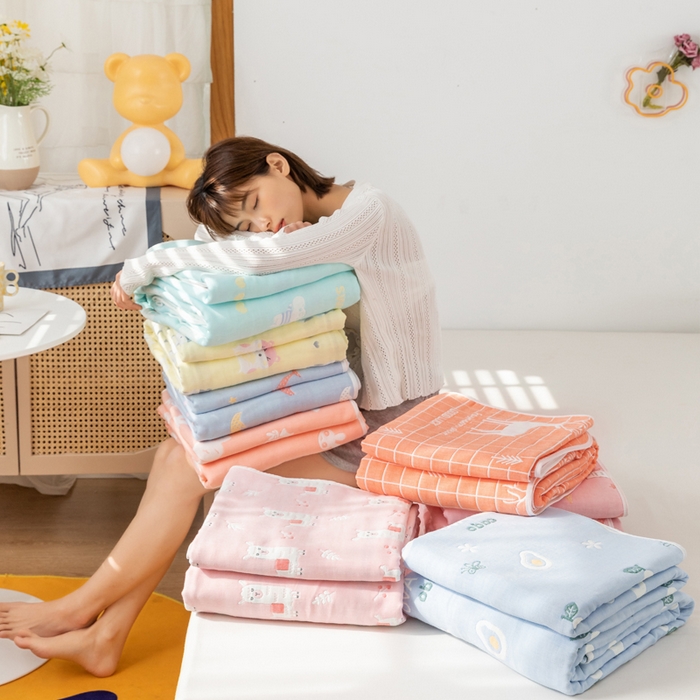 91家纺网 家纺一手货源 找家纺 朴尔家纺-毛巾被 2026新款卡通系全棉六层纱毛巾被 组合图（仅供展示不可下单）