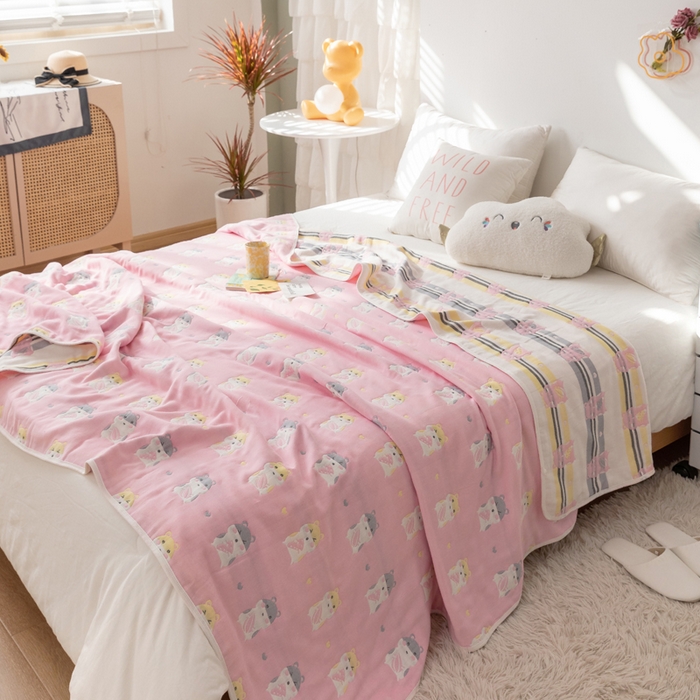 91家纺网 家纺一手货源 找家纺 朴尔家纺-毛巾被 2026新款卡通系全棉六层纱毛巾被 土拨鼠-粉