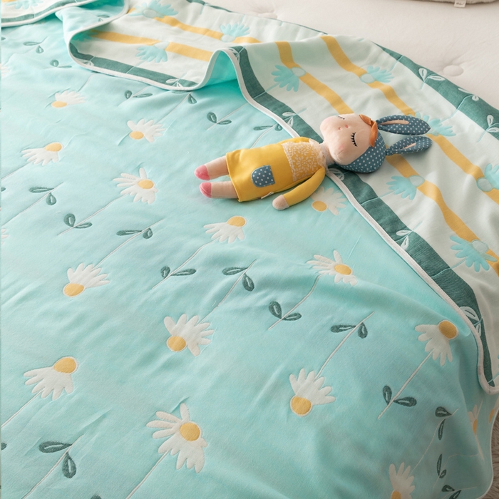 91家纺网 家纺一手货源 找家纺 朴尔家纺-毛巾被 2026新款卡通系全棉六层纱毛巾被 一米阳光-绿