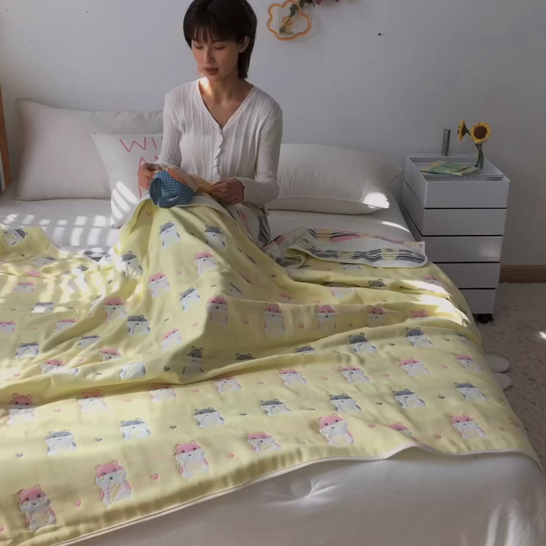 91家纺网 家纺一手货源 找家纺 朴尔家纺-毛巾被 2026新款卡通系全棉六层纱毛巾被 土拨鼠-黄