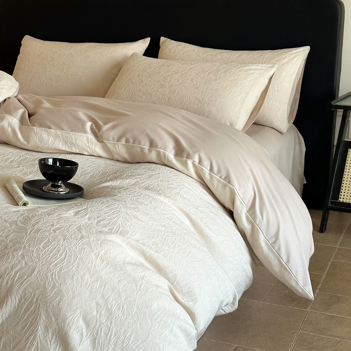 卡巴伦家纺 2026新款全棉厚织提花系列简约款四件套 西西里-奶茶