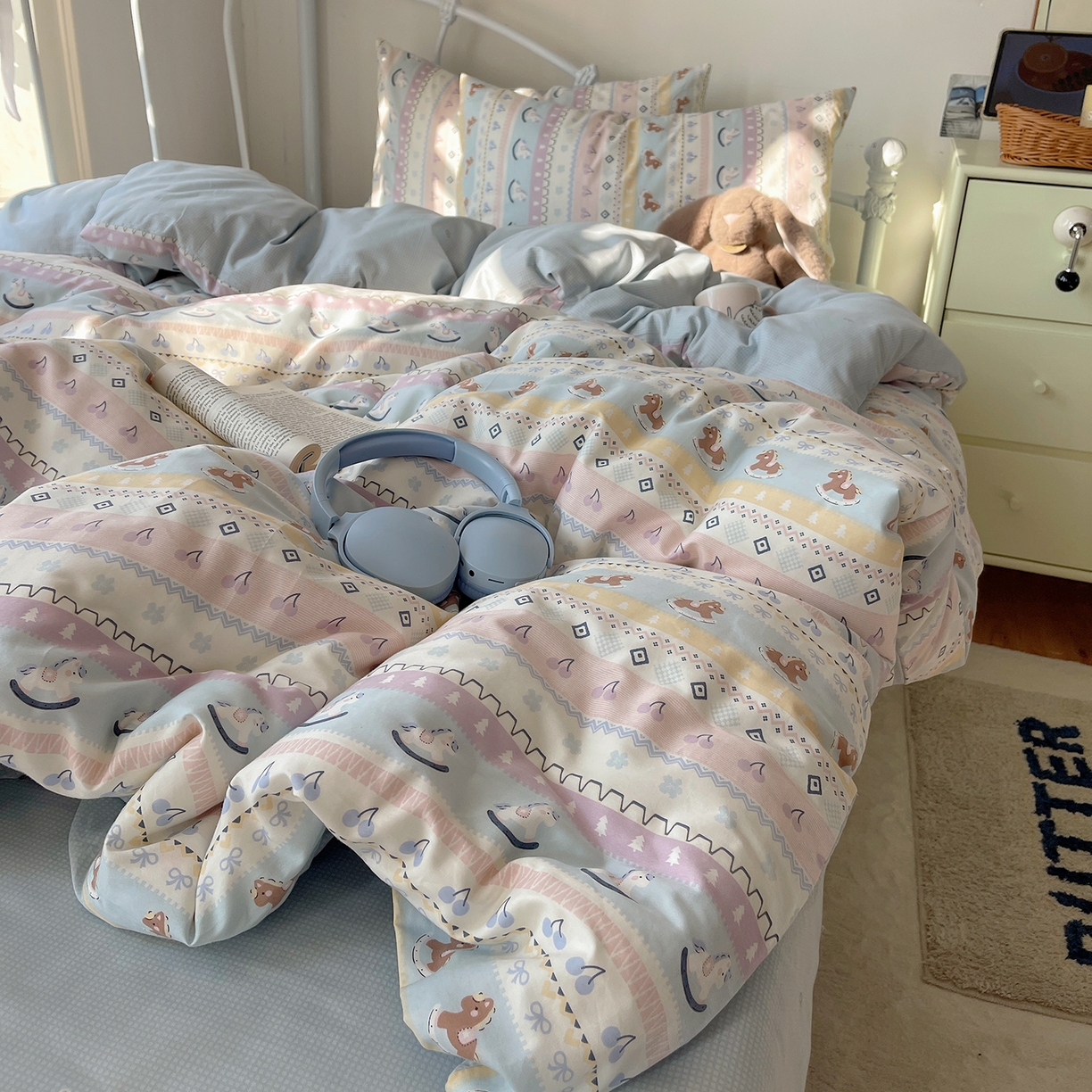 91家纺网 家纺一手货源 找家纺 （总）桃子家居 2026新款纯棉13070小清新卡通少女可爱全棉系列四件套