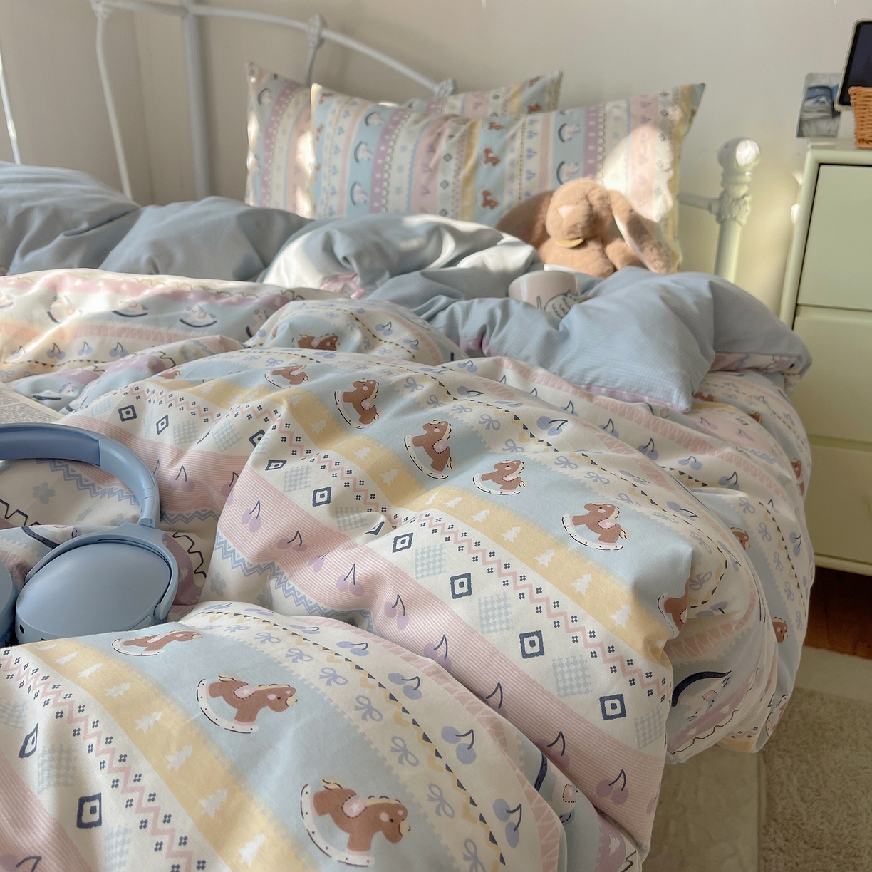 91家纺网 家纺一手货源 找家纺 （总）桃子家居 2026新款纯棉13070小清新卡通少女可爱全棉系列四件套