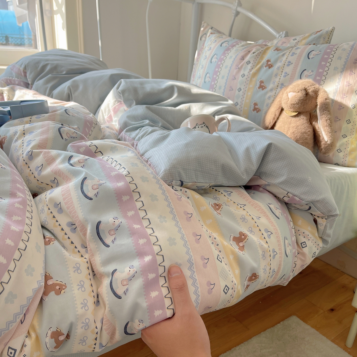 91家纺网 家纺一手货源 找家纺 （总）桃子家居 2026新款纯棉13070小清新卡通少女可爱全棉系列四件套