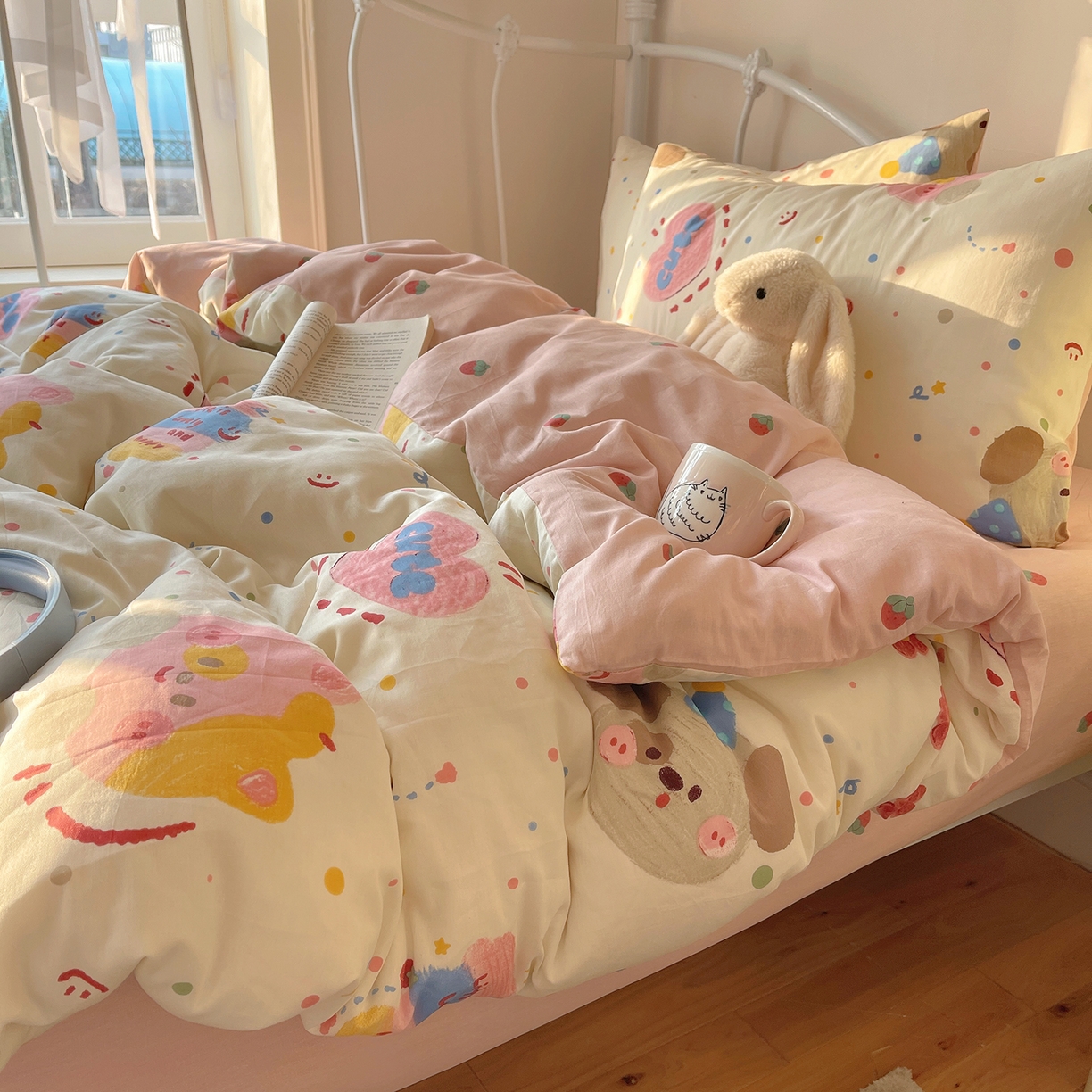 91家纺网 家纺一手货源 找家纺 （总）桃子家居 2026新款纯棉13070小清新卡通少女可爱全棉系列四件套