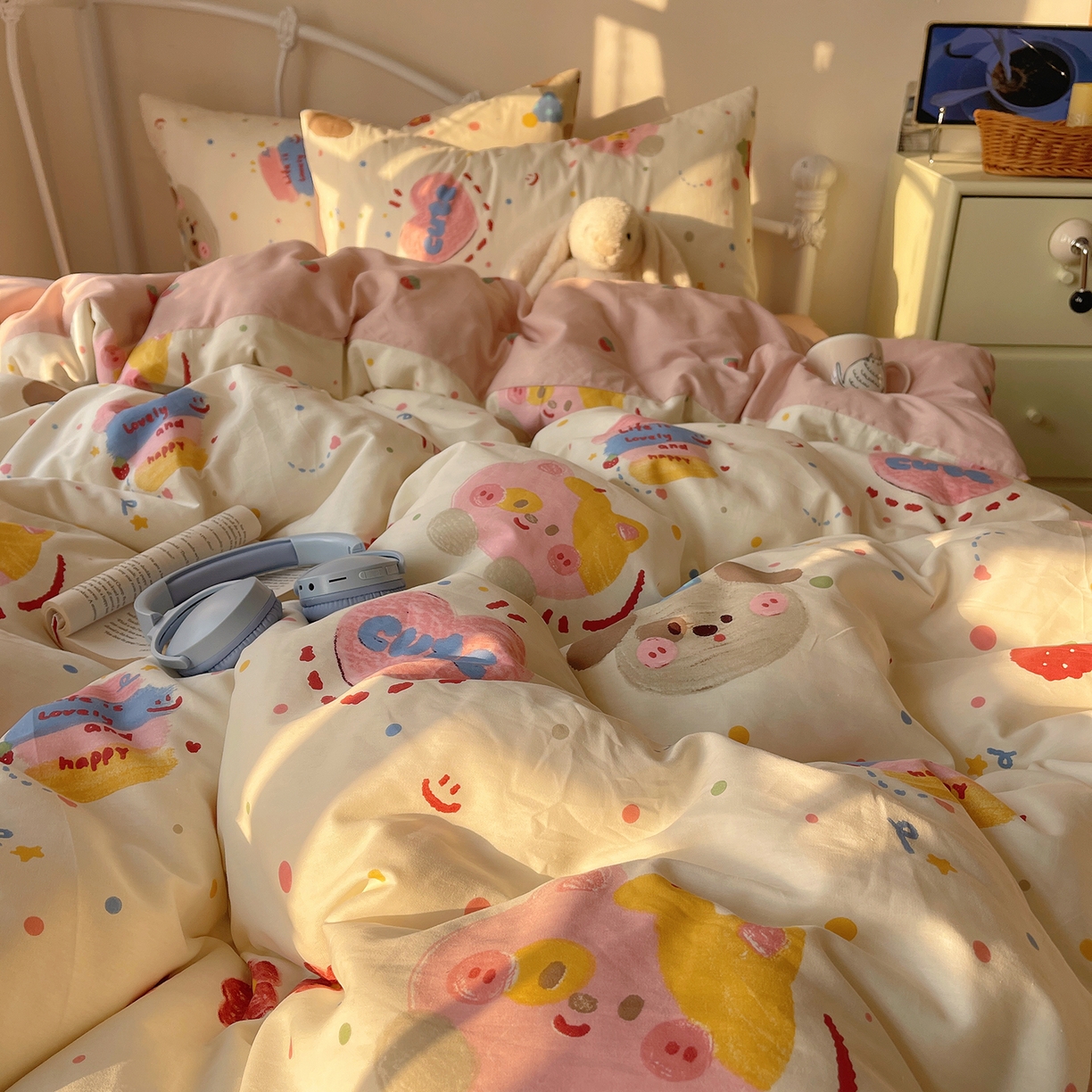 91家纺网 家纺一手货源 找家纺 桃子家居 2026新款纯棉13070小清新卡通少女可爱全棉系列四件套 棉-花花酱