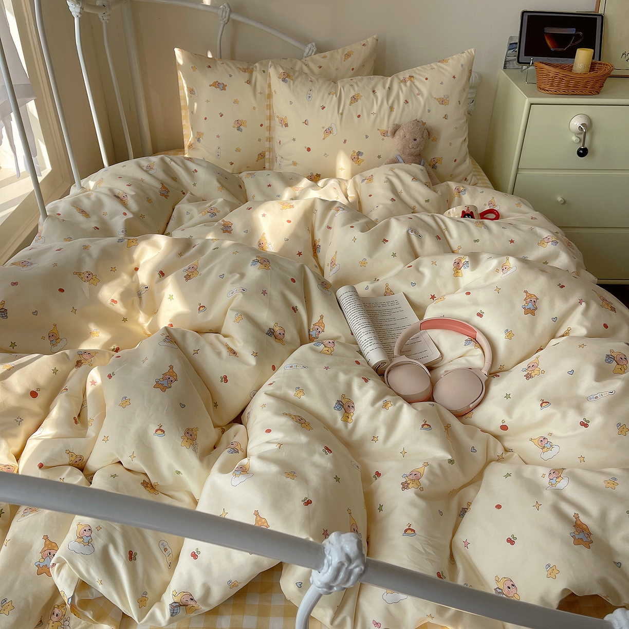 91家纺网 家纺一手货源 找家纺 桃子家居 2026新款纯棉13070小清新卡通少女可爱全棉系列四件套 棉-可爱星星