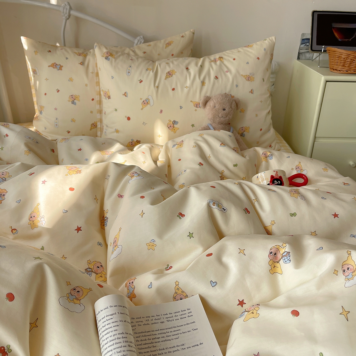 91家纺网 家纺一手货源 找家纺 桃子家居 2026新款纯棉13070小清新卡通少女可爱全棉系列四件套 棉-可爱星星
