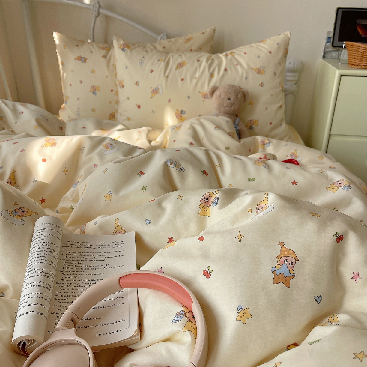 91家纺网 家纺一手货源 找家纺 桃子家居 2026新款纯棉13070小清新卡通少女可爱全棉系列四件套 棉-可爱星星