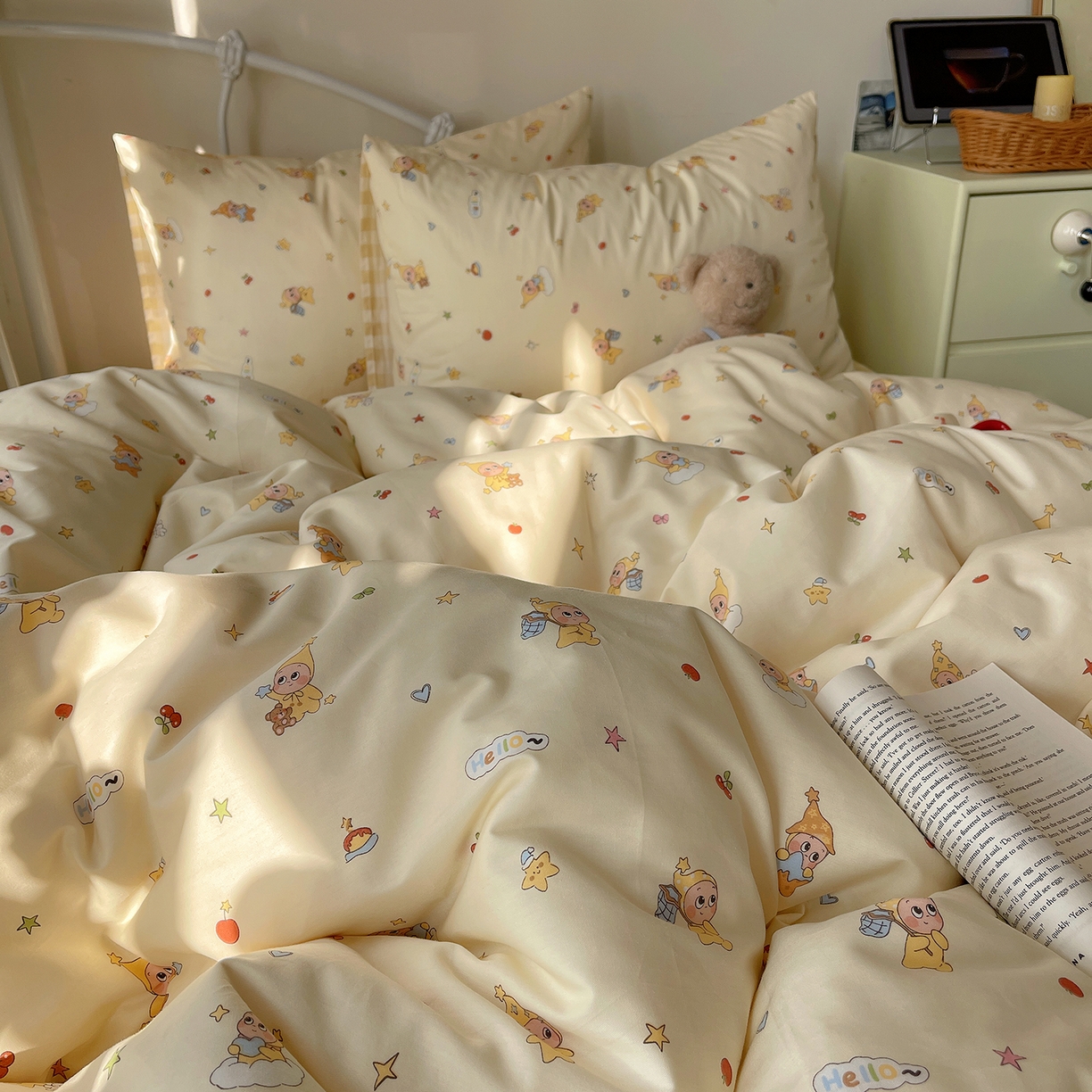 91家纺网 家纺一手货源 找家纺 桃子家居 2026新款纯棉13070小清新卡通少女可爱全棉系列四件套 棉-可爱星星