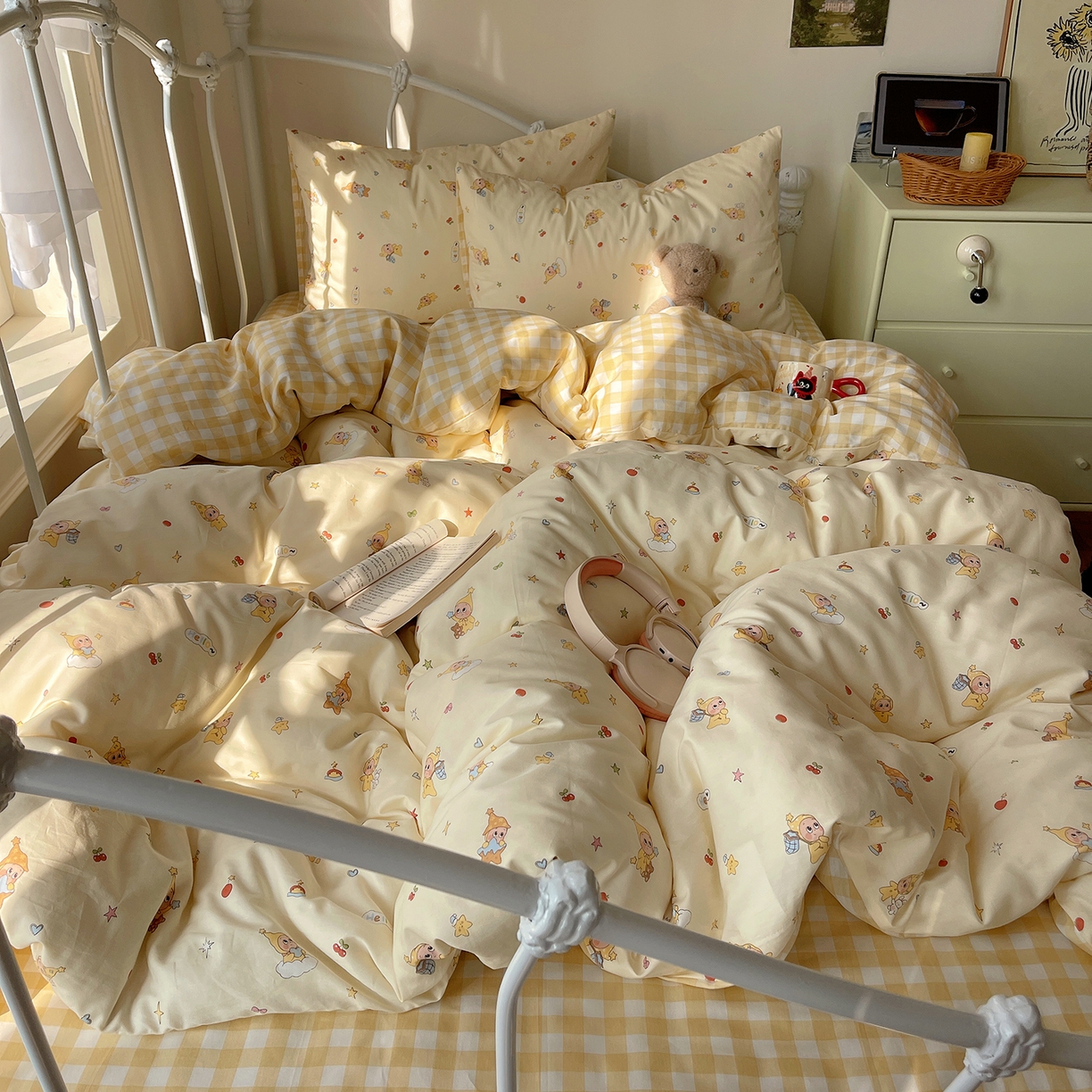 91家纺网 家纺一手货源 找家纺 桃子家居 2026新款纯棉13070小清新卡通少女可爱全棉系列四件套 棉-可爱星星