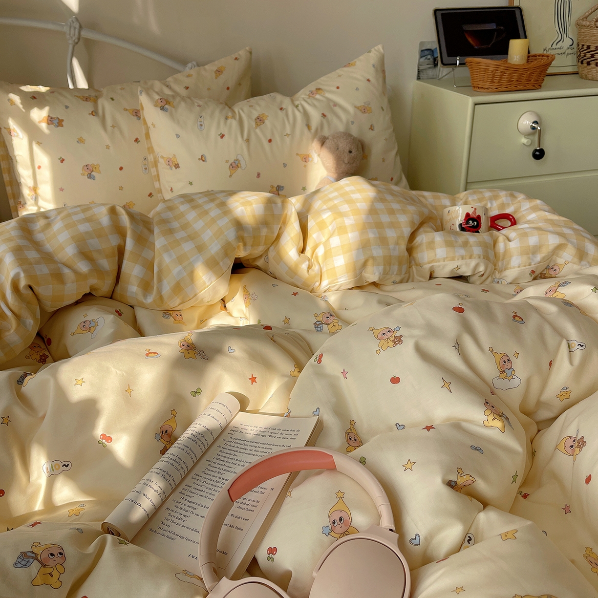 91家纺网 家纺一手货源 找家纺 桃子家居 2026新款纯棉13070小清新卡通少女可爱全棉系列四件套 棉-可爱星星