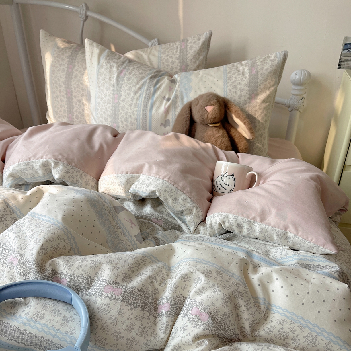 91家纺网 家纺一手货源 找家纺 桃子家居 2026新款纯棉13070小清新卡通少女可爱全棉系列四件套 棉-可可兔