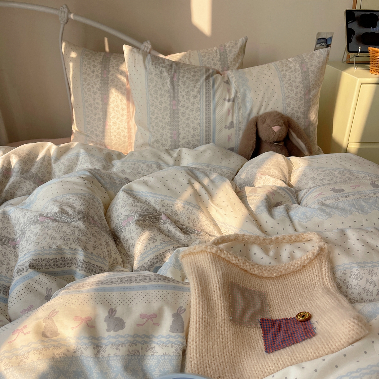 91家纺网 家纺一手货源 找家纺 桃子家居 2026新款纯棉13070小清新卡通少女可爱全棉系列四件套 棉-可可兔