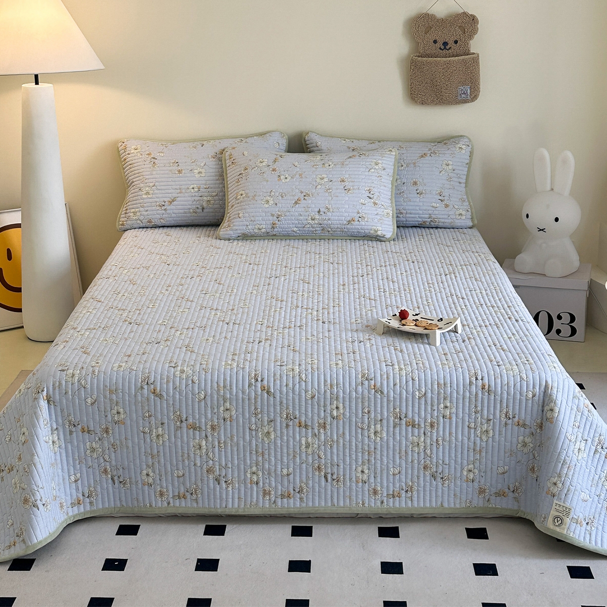 91家纺网 家纺一手货源 找家纺 凌云家纺 2026新款A类13372全棉床盖一面棉一面绒 漫步云端