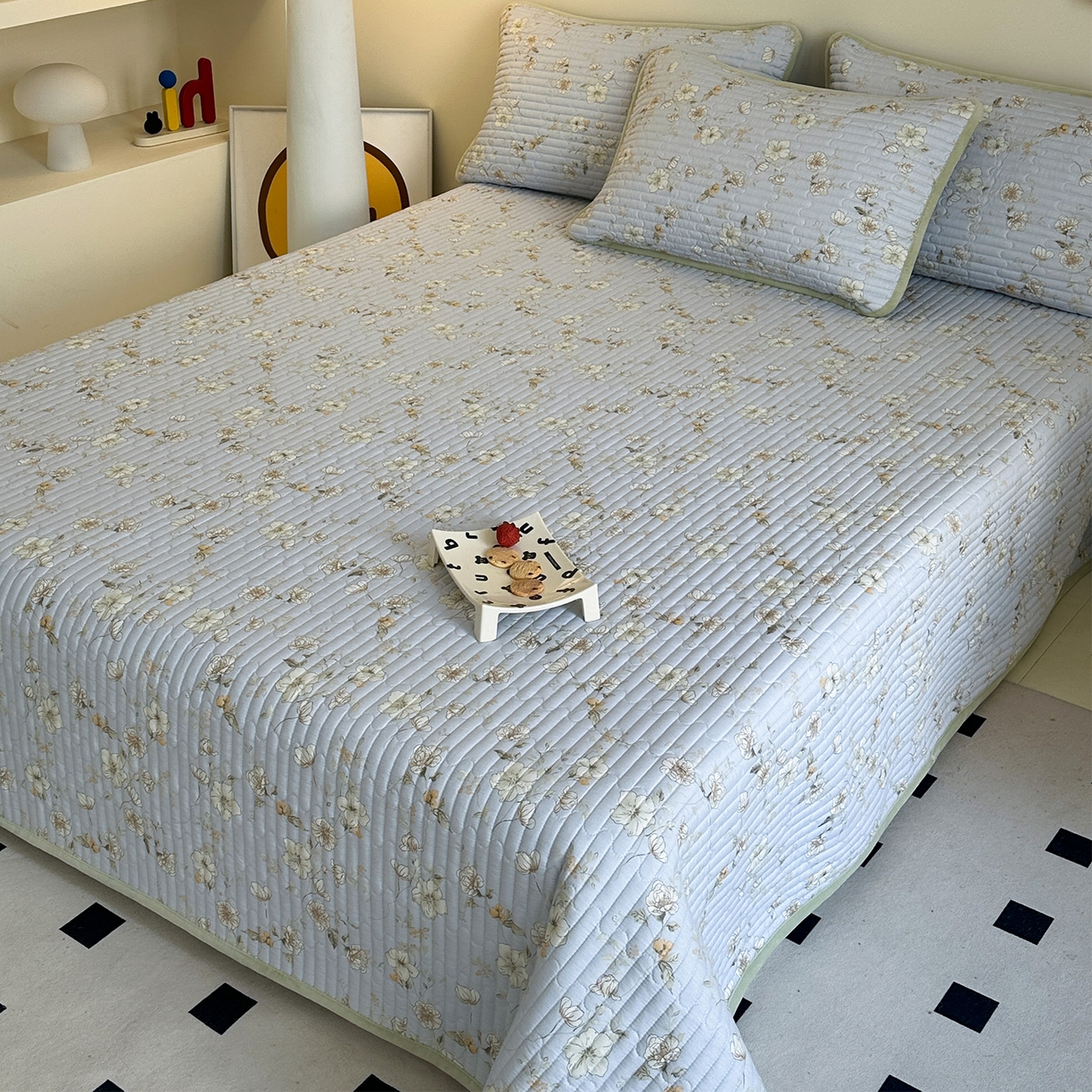 91家纺网 家纺一手货源 找家纺 凌云家纺 2026新款A类13372全棉床盖一面棉一面绒 漫步云端