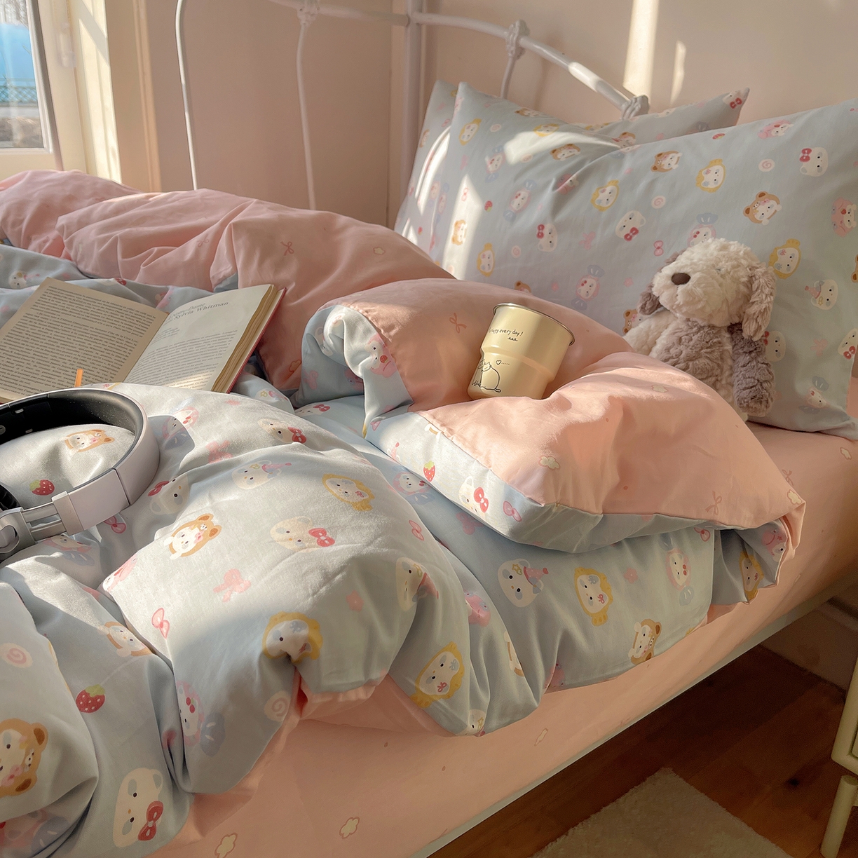 桃子家居 2026新款纯棉13070小清新卡通少女可爱全棉系列四件套 棉-蓝色糖果猫