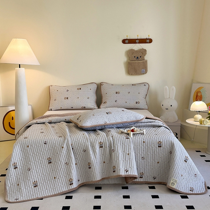 91家纺网 家纺一手货源 找家纺 凌云家纺 2026新款A类13372全棉床盖一面棉一面绒 爱丁堡