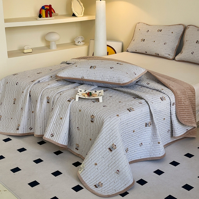 91家纺网 家纺一手货源 找家纺 凌云家纺 2026新款A类13372全棉床盖一面棉一面绒 爱丁堡