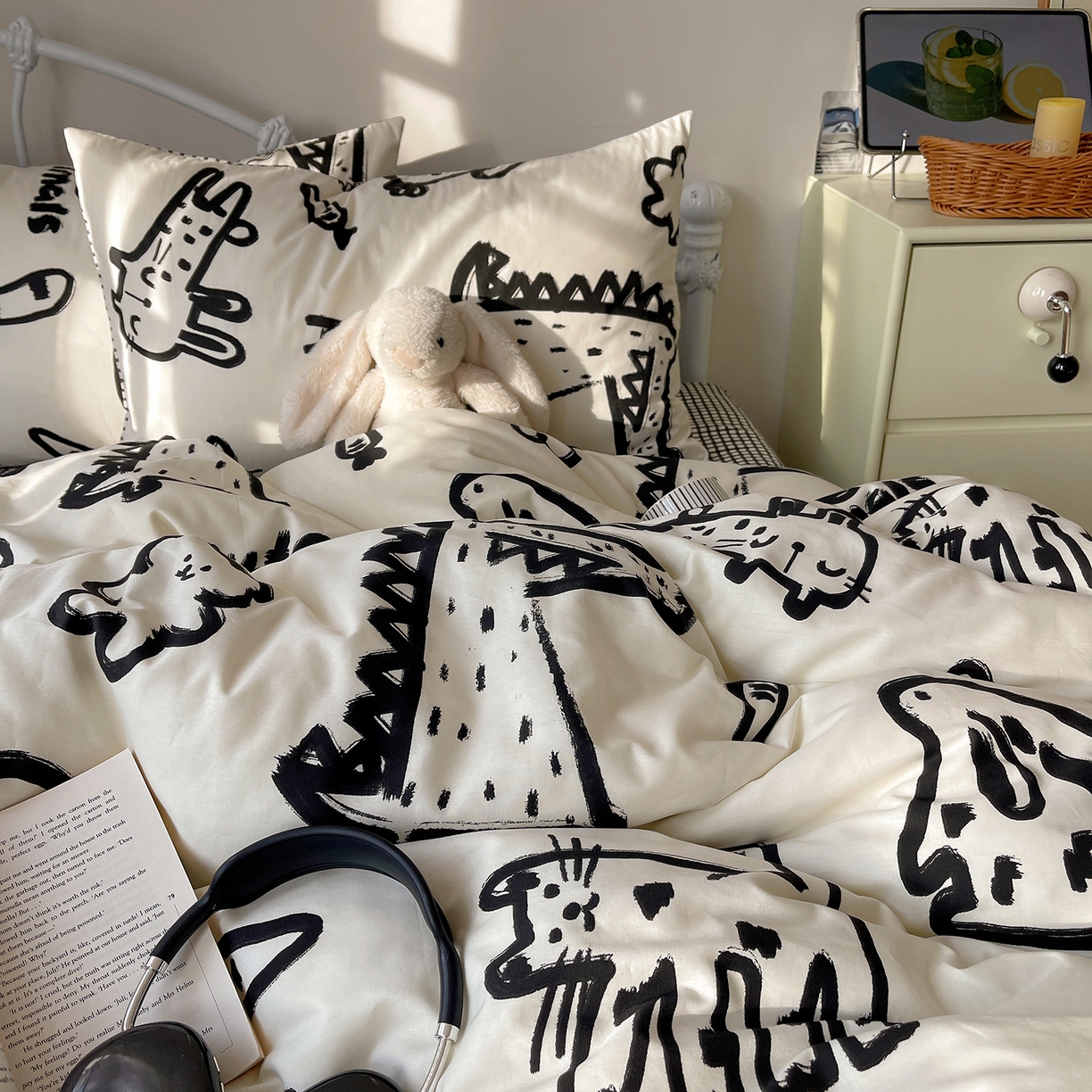 91家纺网 家纺一手货源 找家纺 桃子家居 2026新款纯棉13070小清新卡通少女可爱全棉系列四件套 棉-小涂鸦乐园