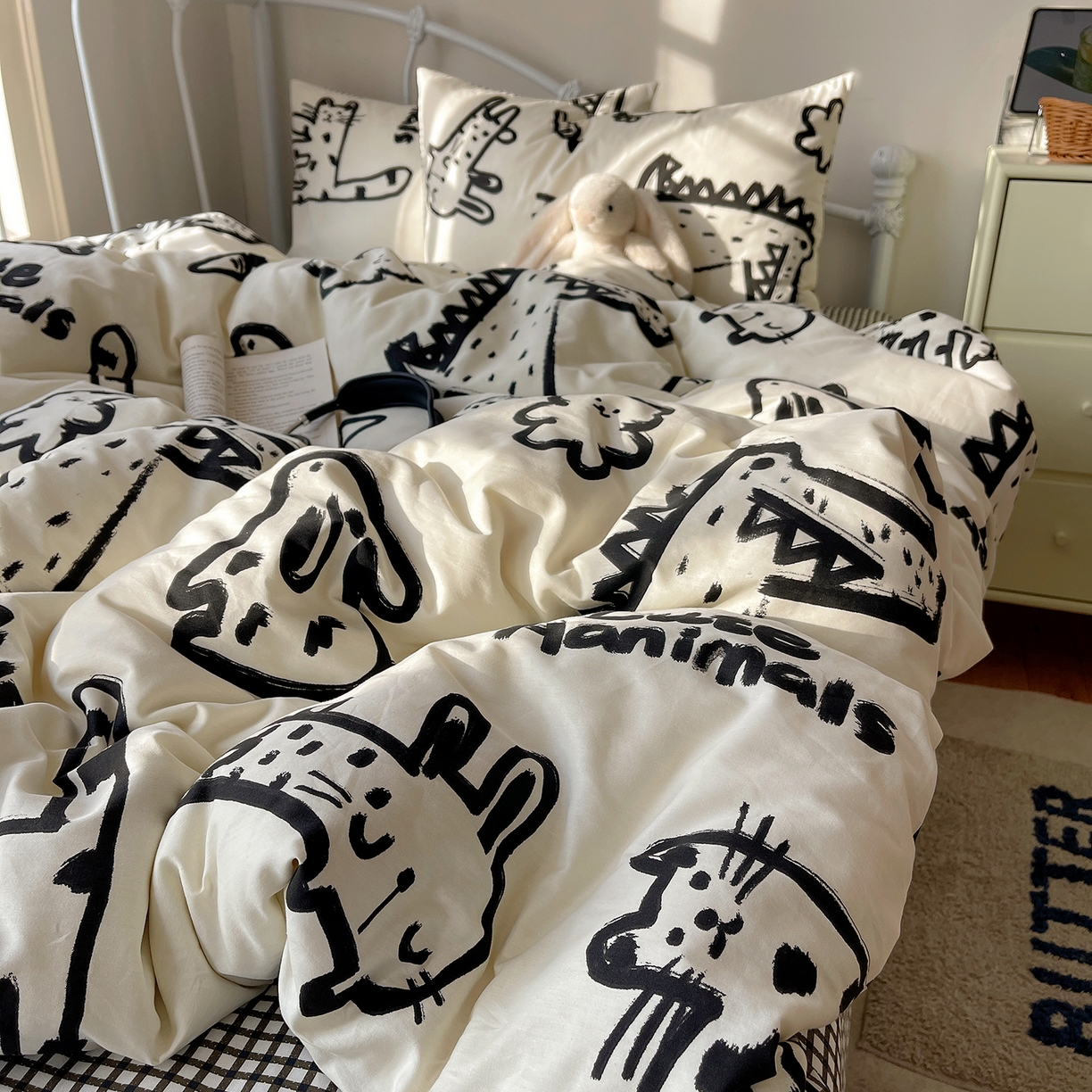 91家纺网 家纺一手货源 找家纺 桃子家居 2026新款纯棉13070小清新卡通少女可爱全棉系列四件套 棉-小涂鸦乐园