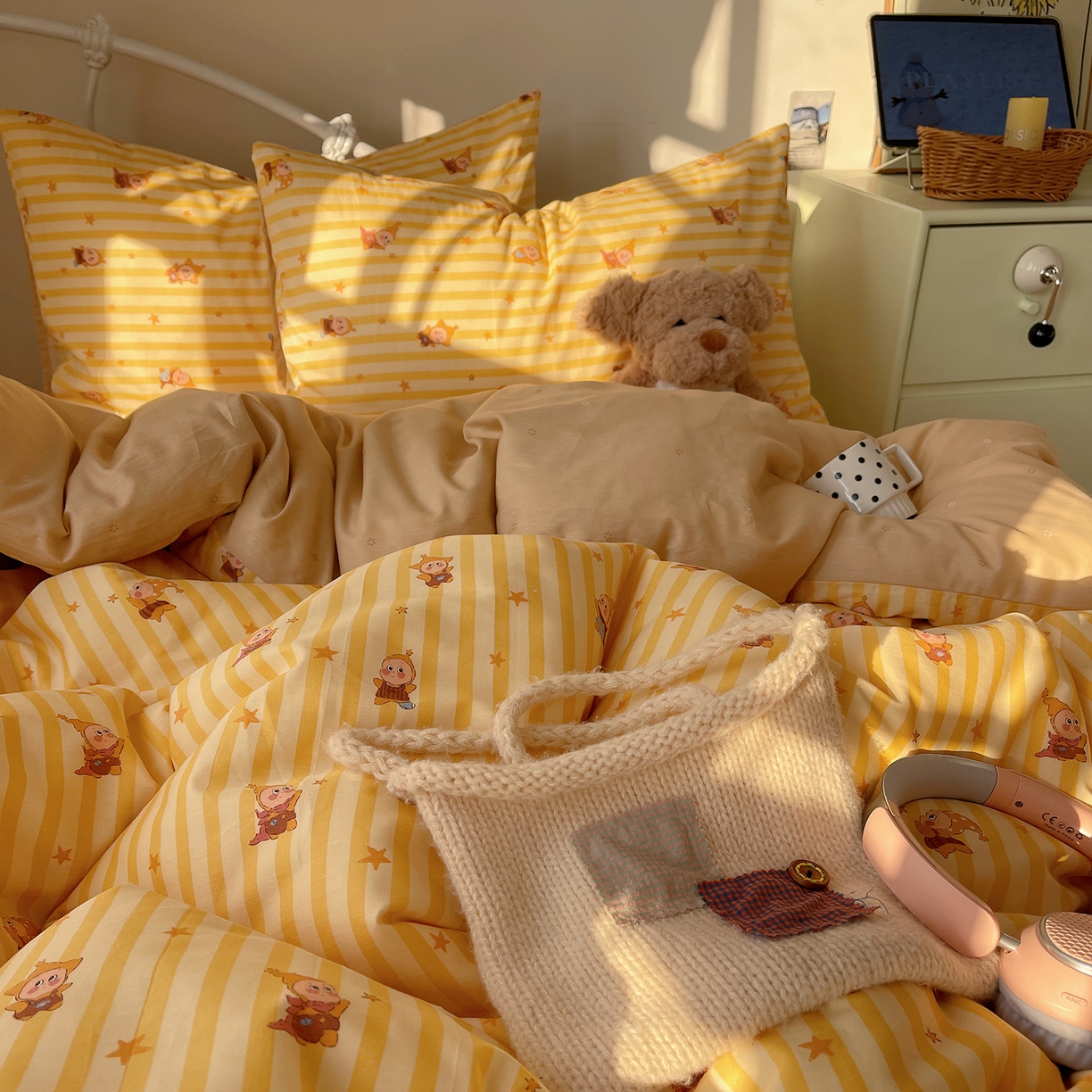 91家纺网 家纺一手货源 找家纺 桃子家居 2026新款纯棉13070小清新卡通少女可爱全棉系列四件套 棉-芝士星星