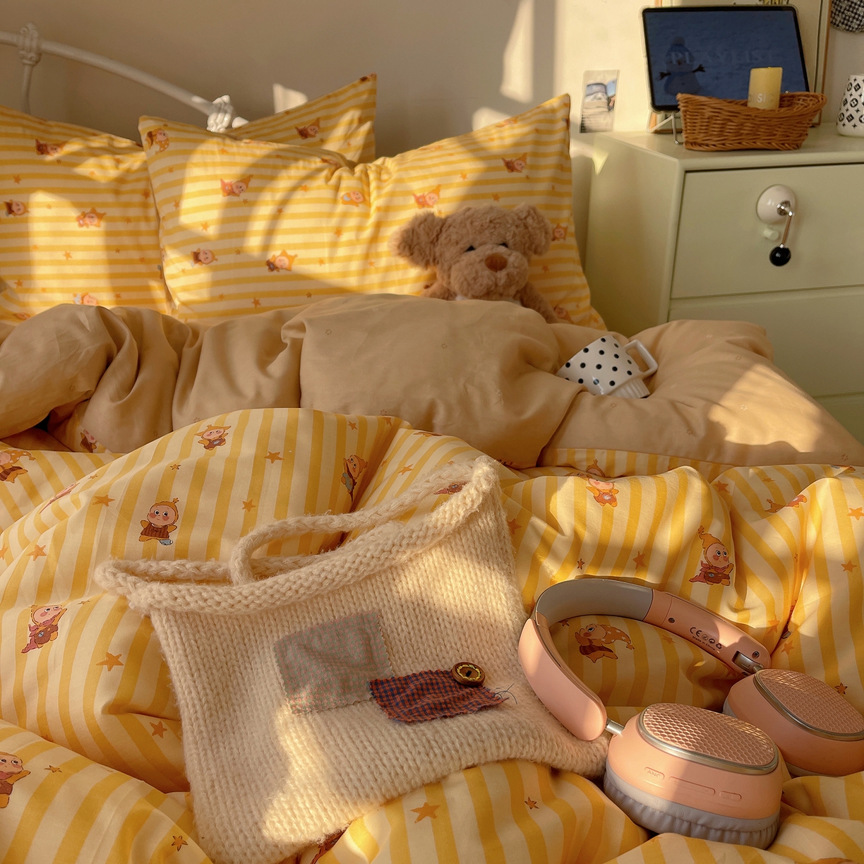 91家纺网 家纺一手货源 找家纺 桃子家居 2026新款纯棉13070小清新卡通少女可爱全棉系列四件套 棉-芝士星星