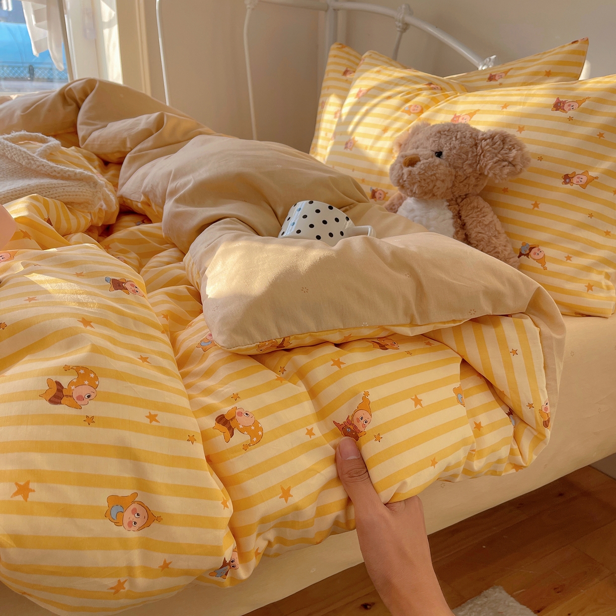 91家纺网 家纺一手货源 找家纺 桃子家居 2026新款纯棉13070小清新卡通少女可爱全棉系列四件套 棉-芝士星星