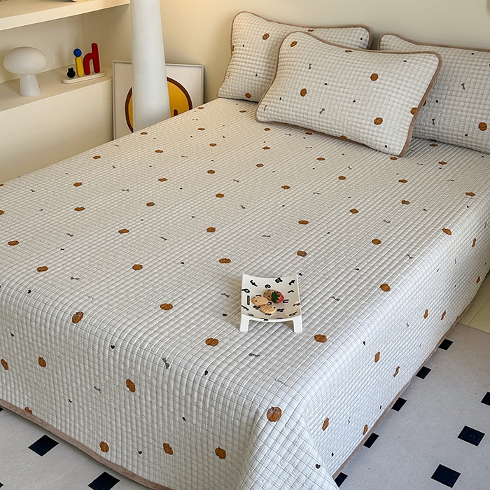 91家纺网 家纺一手货源 找家纺 凌云家纺 2026新款A类13372全棉床盖一面棉一面绒 南瓜可可