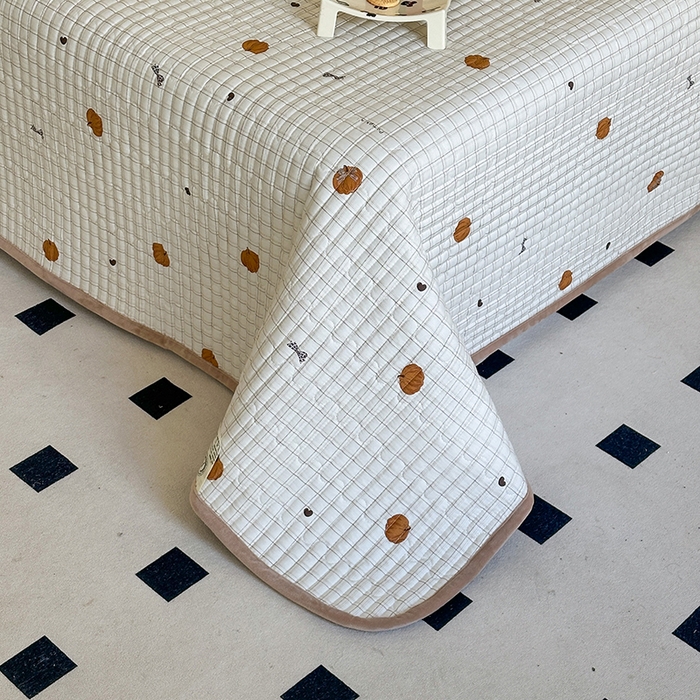 91家纺网 家纺一手货源 找家纺 凌云家纺 2026新款A类13372全棉床盖一面棉一面绒 南瓜可可