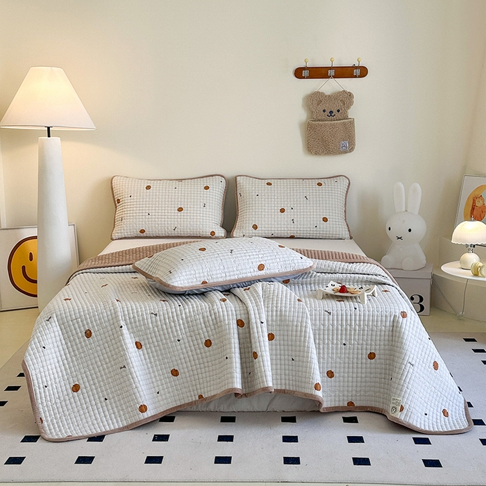 91家纺网 家纺一手货源 找家纺 凌云家纺 2026新款A类13372全棉床盖一面棉一面绒 南瓜可可