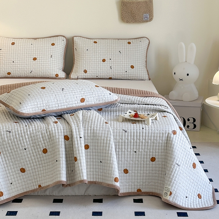 91家纺网 家纺一手货源 找家纺 凌云家纺 2026新款A类13372全棉床盖一面棉一面绒 南瓜可可